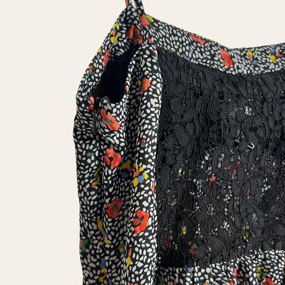 Greylin Black Ditsy Floral Speckled Peplum Camisole Top Size Small - Picture 7 of 8